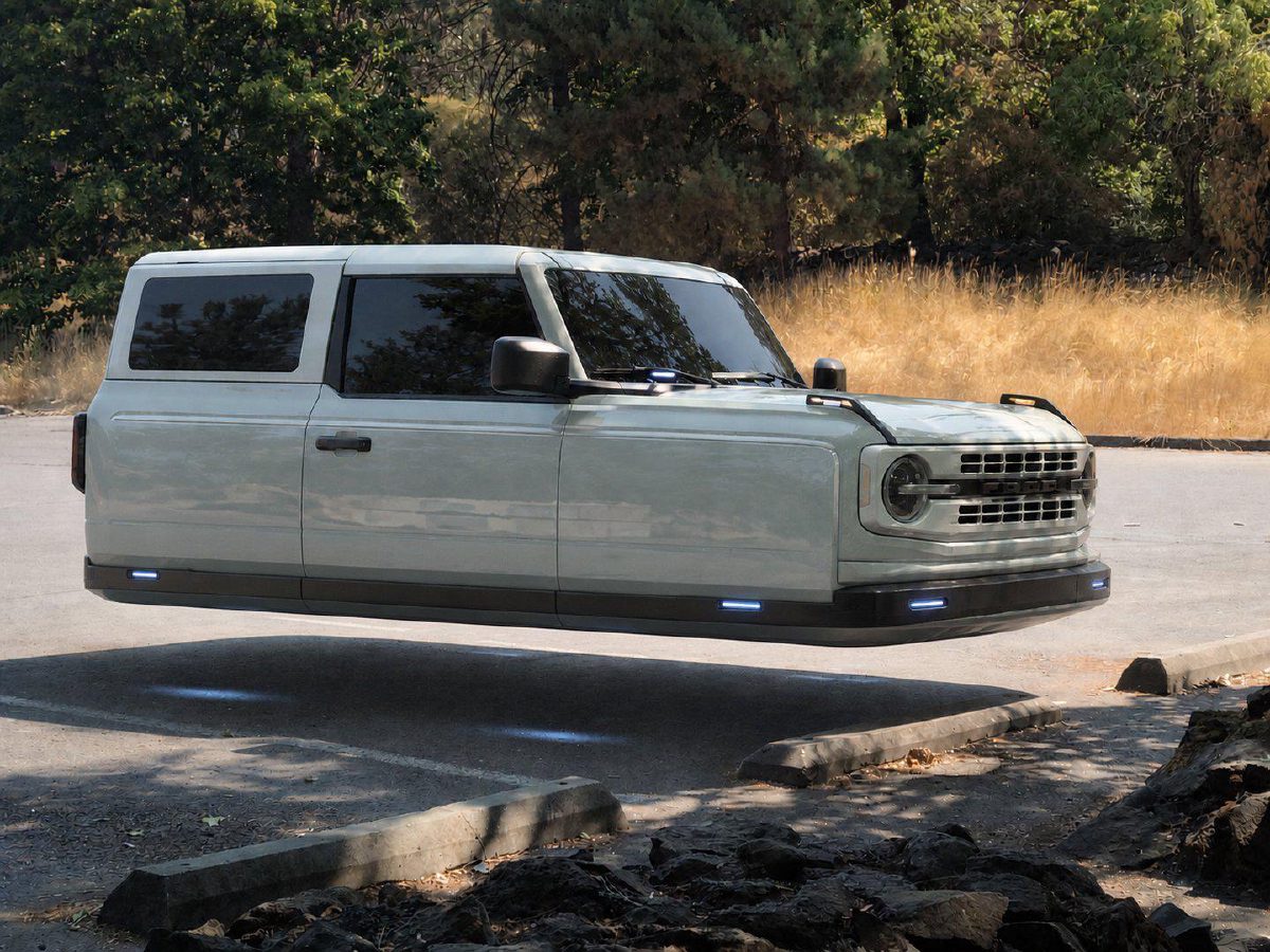 The same Bronco reimagined as a hovering retro speeder
